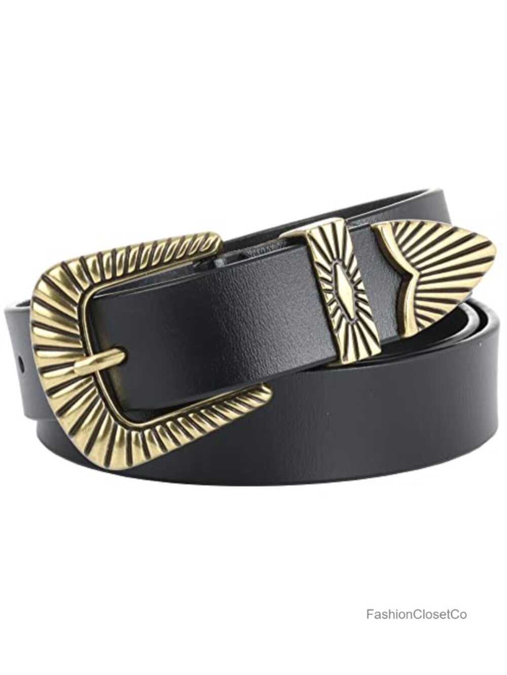 Women's Leather Belt Western Style Gold Buckle Adjustable Waist Jeans Pants